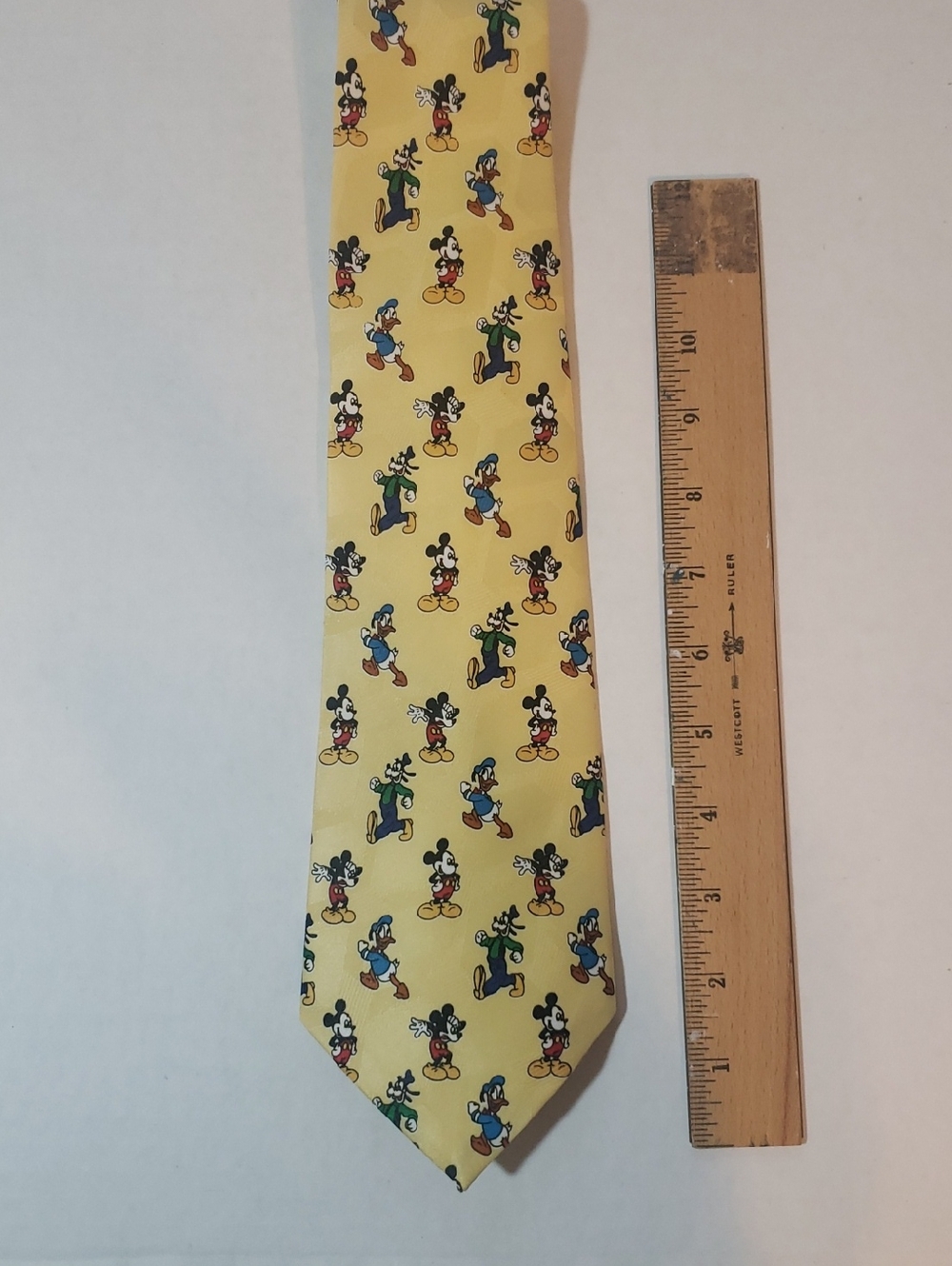 Mickey Unlimited Yellow Novelty Tie with Donald Duck Goofy 100% Polyester